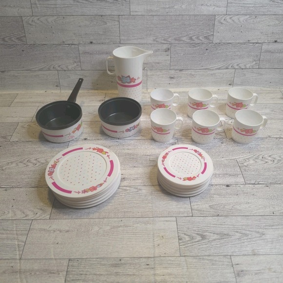 Chilton-Globe Other - Vintage Chilton Globe Children's Melamine Dish Set 21 Pc Pink Floral Toy Dishes